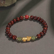 Buddha Stones 999 Sterling Silver Sandalwood Ebony Wood Small Leaf Red Sandalwood Hetian Jade Cinnabar PiXiu Wealth Bracelet