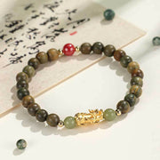 FREE Today: Wealth Luck 999 Sterling Silver Sandalwood Ebony Wood Small Leaf Red Sandalwood Hetian Jade Cinnabar PiXiu Bracelet