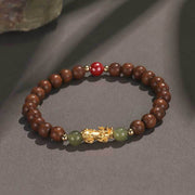 Buddha Stones 999 Sterling Silver Sandalwood Ebony Wood Small Leaf Red Sandalwood Hetian Jade Cinnabar PiXiu Wealth Bracelet Bracelet BS Golden Sandalwood(Wrist Circumference: 14-16cm)