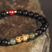 Buddha Stones 999 Sterling Silver Sandalwood Ebony Wood Small Leaf Red Sandalwood Hetian Jade Cinnabar PiXiu Wealth Bracelet Bracelet BS 12