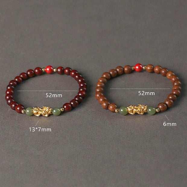 Buddha Stones 999 Sterling Silver Sandalwood Ebony Wood Small Leaf Red Sandalwood Hetian Jade Cinnabar PiXiu Wealth Bracelet Bracelet BS 17