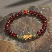 Buddha Stones 999 Sterling Silver Sandalwood Ebony Wood Small Leaf Red Sandalwood Hetian Jade Cinnabar PiXiu Wealth Bracelet Bracelet BS Small Leaf Red Sandalwood(Wrist Circumference: 14-16cm)