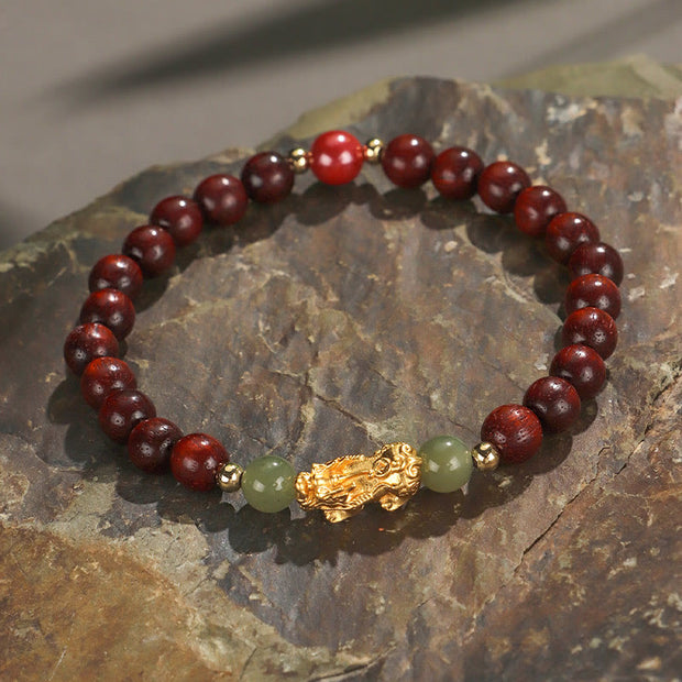 FREE Today: Wealth Luck 999 Sterling Silver Sandalwood Ebony Wood Small Leaf Red Sandalwood Hetian Jade Cinnabar PiXiu Bracelet