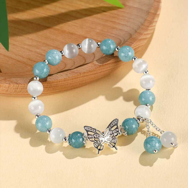 Buddha Stones Chrysoberyl Cat's Eye Chalcedony Butterfly Love Bracelet Bracelet BS 2