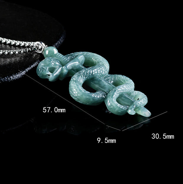 Buddha Stones 925 Sterling Silver Natural Jade Year Of The Snake Sword Luck Necklace Pendant Necklaces & Pendants BS 5