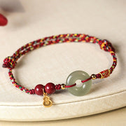 Buddha Stones Red String Black String Hetian Jade Peace Buckle Cinnabar 925 Silver Protection Bracelet Bracelet BS Dark Red String