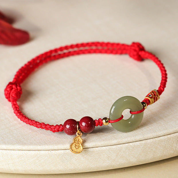 Buddha Stones Red String Black String Hetian Jade Peace Buckle Cinnabar 925 Silver Protection Bracelet Bracelet BS Red String