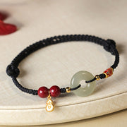 Buddha Stones Red String Black String Hetian Jade Peace Buckle Cinnabar 925 Silver Protection Bracelet Bracelet BS Black String