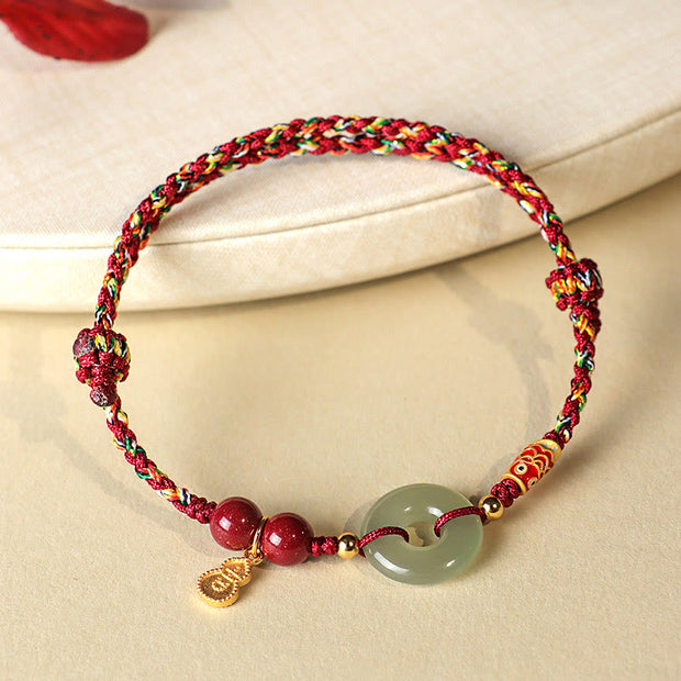 Buddha Stones Red String Black String Hetian Jade Peace Buckle Cinnabar 925 Silver Protection Bracelet Bracelet BS 12