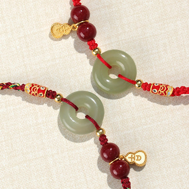 Buddha Stones Red String Black String Hetian Jade Peace Buckle Cinnabar 925 Silver Protection Bracelet Bracelet BS 13