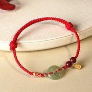 Buddha Stones Red String Black String Hetian Jade Peace Buckle Cinnabar 925 Silver Protection Bracelet Bracelet BS 2