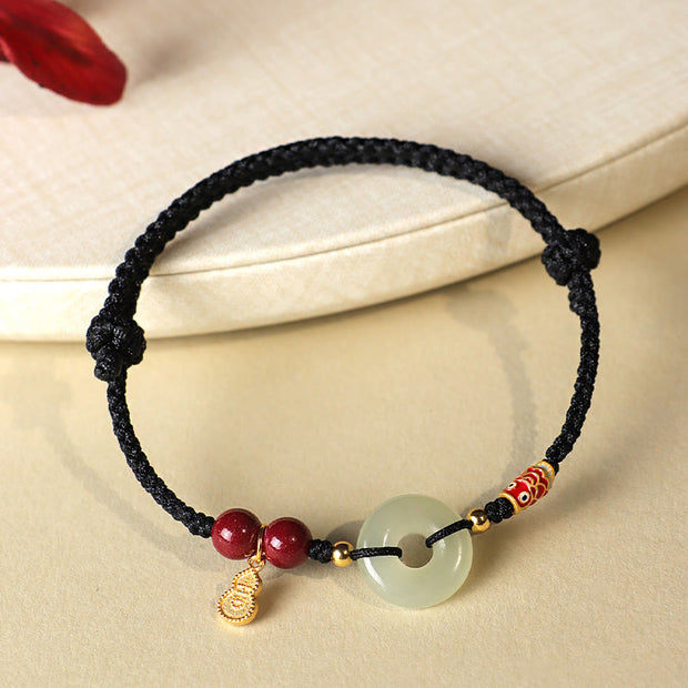 Buddha Stones Red String Black String Hetian Jade Peace Buckle Cinnabar 925 Silver Protection Bracelet Bracelet BS 15