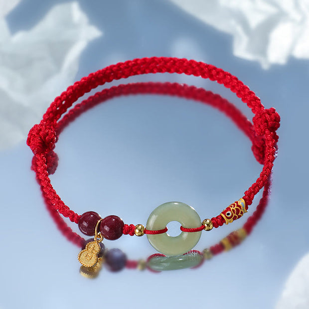 Buddha Stones Red String Black String Hetian Jade Peace Buckle Cinnabar 925 Silver Protection Bracelet Bracelet BS 3