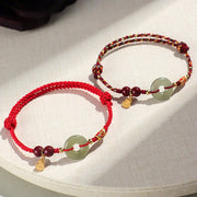 Buddha Stones Red String Black String Hetian Jade Peace Buckle Cinnabar 925 Silver Protection Bracelet Bracelet BS 1