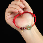 Buddha Stones Red String Black String Hetian Jade Peace Buckle Cinnabar 925 Silver Protection Bracelet Bracelet BS 4