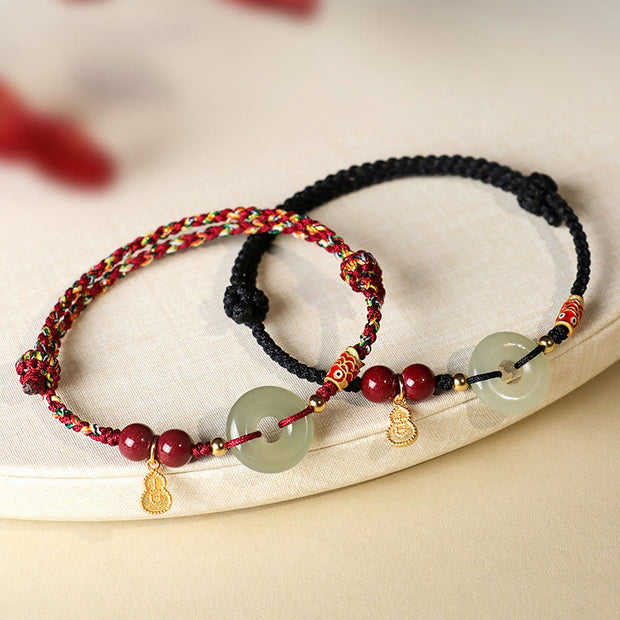 Buddha Stones Red String Black String Hetian Jade Peace Buckle Cinnabar 925 Silver Protection Bracelet Bracelet BS 18