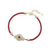 Buddha Stones Red String Hetian Jade Peace Buckle 925 Silver Strength Bracelet