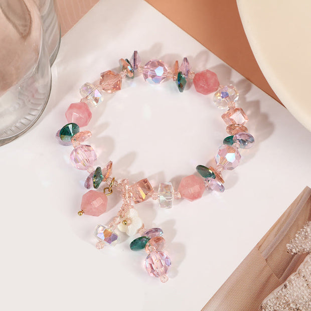 Buddha Stones Pink Crystal Green Crystal White Crystal Flower Warmth Bracelet