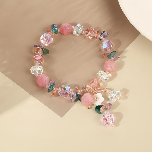 Buddha Stones Pink Crystal Green Crystal White Crystal Flower Warmth Bracelet