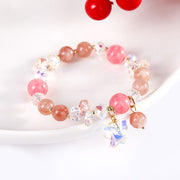 Buddha Stones Strawberry Quartz White Crystal Pink Crystal Butterfly Love Bracelet