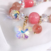 Buddha Stones Strawberry Quartz White Crystal Pink Crystal Butterfly Love Bracelet