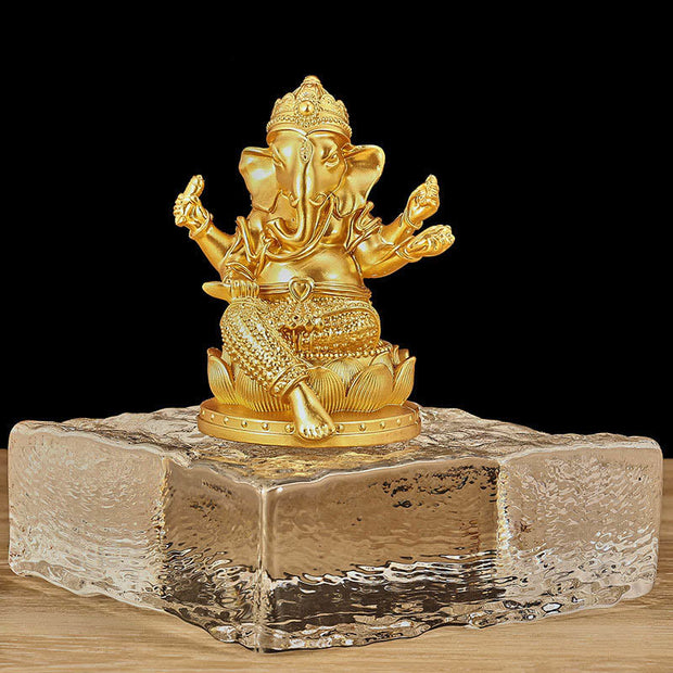 Buddha Stones Mini Small Ganesh Ganpati Elephant Meditation Statue Reflection Home Resin Decoration Decorations BS Golden Ganesh Small 9*7.5*11cm