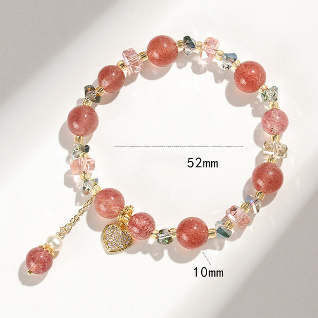 FREE Today: Healing Positive Strawberry Quartz White Crystal Pearl Heart Bracelet