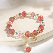 Buddha Stones Strawberry Quartz White Crystal Pearl Liuli Heart Healing Bracelet