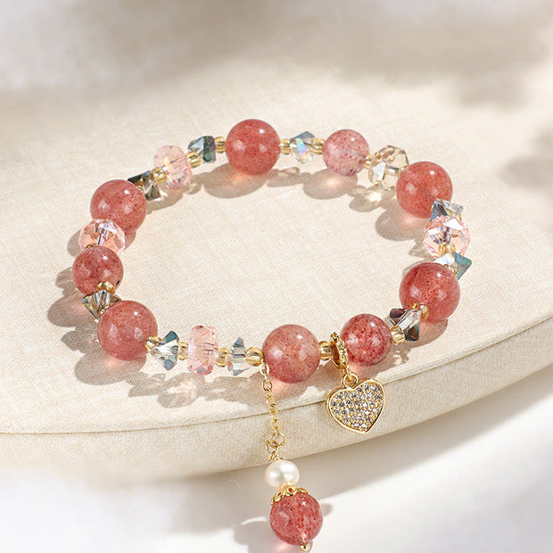 FREE Today: Healing Positive Strawberry Quartz White Crystal Pearl Heart Bracelet