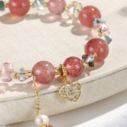 Buddha Stones Strawberry Quartz White Crystal Pearl Liuli Heart Healing Bracelet Bracelet BS 7