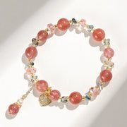 FREE Today: Healing Positive Strawberry Quartz White Crystal Pearl Heart Bracelet