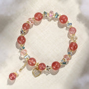 Buddha Stones Strawberry Quartz White Crystal Pearl Liuli Heart Healing Bracelet Bracelet BS 2