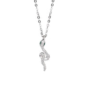 Buddha Stones 925 Sterling Silver Year Of The Snake Green-eyed Snake Blessing Necklace Pendant