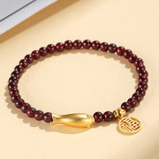 Buddha Stones Garnet 925 Sterling Silver Fish Fu Character Purification Bracelet Bracelet BS 2