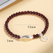 Buddha Stones Garnet 925 Sterling Silver Fish Fu Character Purification Bracelet Bracelet BS 9