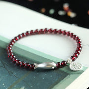 Buddha Stones Garnet 925 Sterling Silver Fish Fu Character Purification Bracelet Bracelet BS 11