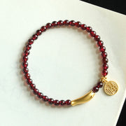 Buddha Stones Garnet 925 Sterling Silver Fish Fu Character Purification Bracelet Bracelet BS 3