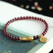 Buddha Stones Garnet 925 Sterling Silver Fish Fu Character Purification Bracelet Bracelet BS 4