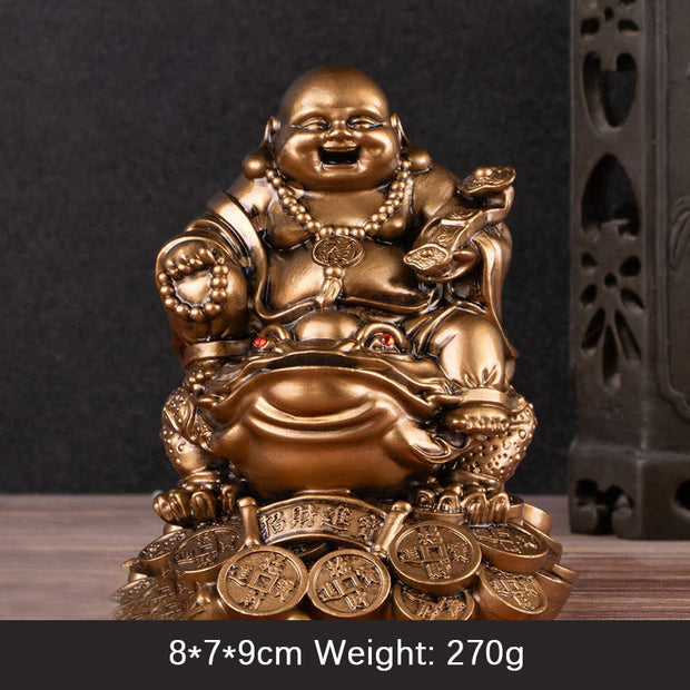 Buddha Stones Laughing Buddha Feng Shui Frog Toad Copper Coins Attract Wealth Resin Statue Home Decoration Decorations BS Bronze Buddha Medium 8*7*9cm