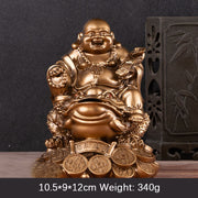 Buddha Stones Laughing Buddha Feng Shui Frog Toad Copper Coins Attract Wealth Resin Statue Home Decoration