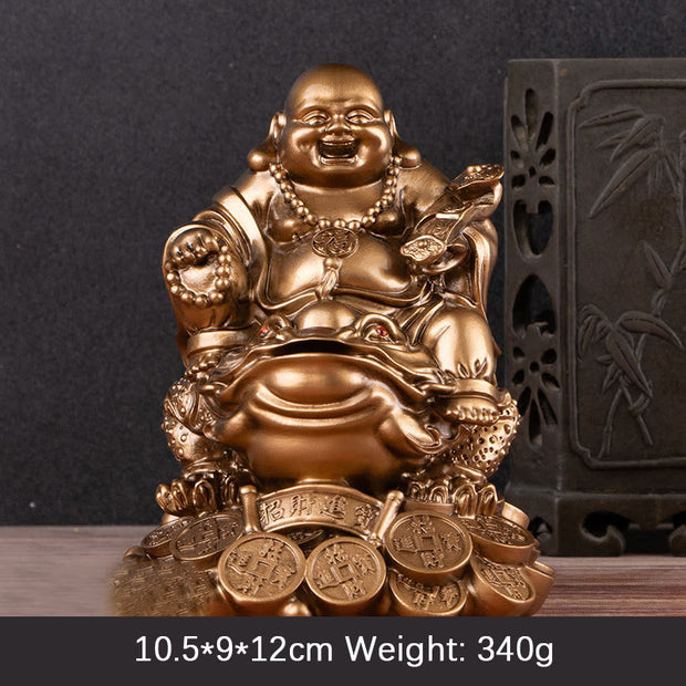 Buddha Stones Laughing Buddha Feng Shui Frog Toad Copper Coins Attract Wealth Resin Statue Home Decoration Decorations BS Bronze Buddha Large 10.5*9*12cm