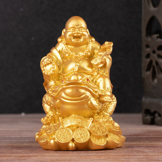 Buddha Stones Laughing Buddha Feng Shui Frog Toad Copper Coins Attract Wealth Resin Statue Home Decoration