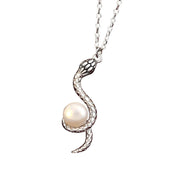 Buddha Stones 925 Sterling Silver Snake Around Pearl Year Of The Snake Blessing Necklace Pendant Necklaces & Pendants BS 1