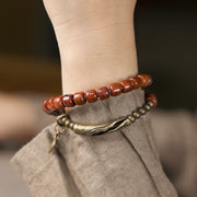 Buddha Stones Yak Bone Copper Double Wrap Balance Bracelet