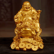 Buddha Stones Laughing Buddha Feng Shui Frog Toad Copper Coins Attract Wealth Resin Statue Home Decoration Decorations BS 4