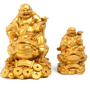 Buddha Stones Laughing Buddha Feng Shui Frog Toad Copper Coins Attract Wealth Resin Statue Home Decoration Decorations BS 7