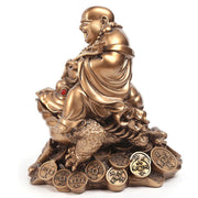 Buddha Stones Laughing Buddha Feng Shui Frog Toad Copper Coins Attract Wealth Resin Statue Home Decoration Decorations BS 14