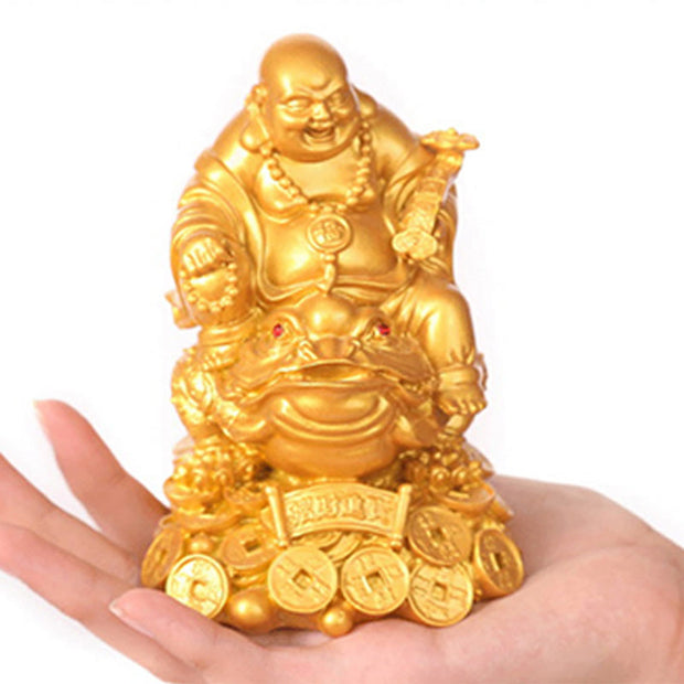 Buddha Stones Laughing Buddha Feng Shui Frog Toad Copper Coins Attract Wealth Resin Statue Home Decoration Decorations BS 9