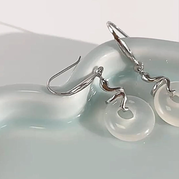 Buddha Stones 925 Sterling Silver Chalcedony Peace Buckle Year Of The Snake Harmony Earrings