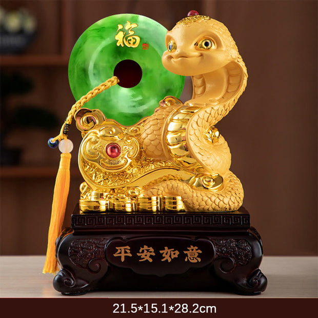 Buddha Stones Year of the Snake Fu Character Peace Buckle Peace and Happiness Resin Home Statue Decoration Decorations BS White Peace Buckle Snake 21.5*15.1*28.2cm